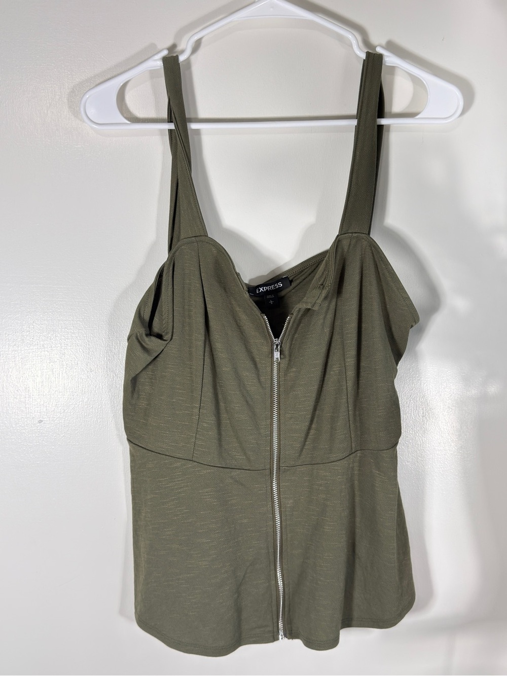 Express Olive Zip-Front Tank with Wide Straps